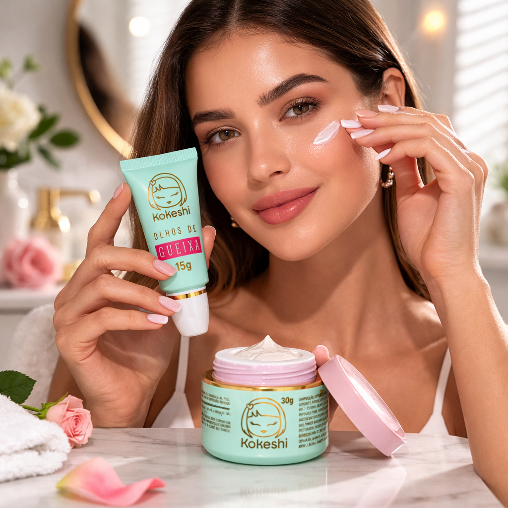 Kit Renovadores Faciais Kokeshi Creme Facial Pele Porcelana Renovação Contornos Dos Olhos De Gueixa