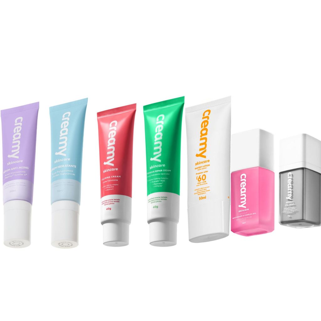 Sérum Gel Creme Creamy Skincare Facial Hidratante, Anti-Aging, Intensive Repair, Calming, Eye Cream, Protetor Solar
