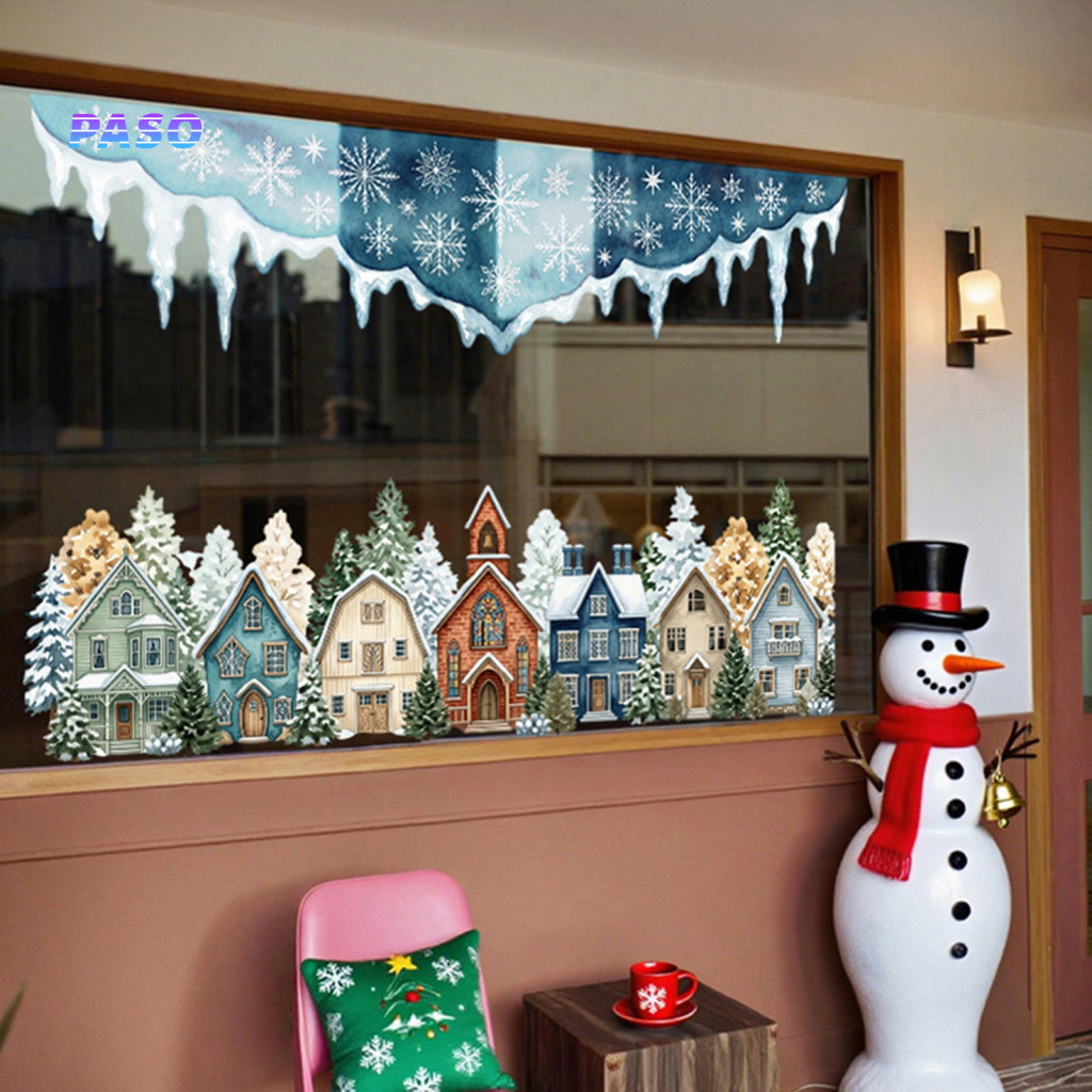 Snowflake Icicle Decorations Christmas Window Clings Winter Village Removable Snow House Decals Festive Xmas Front Home