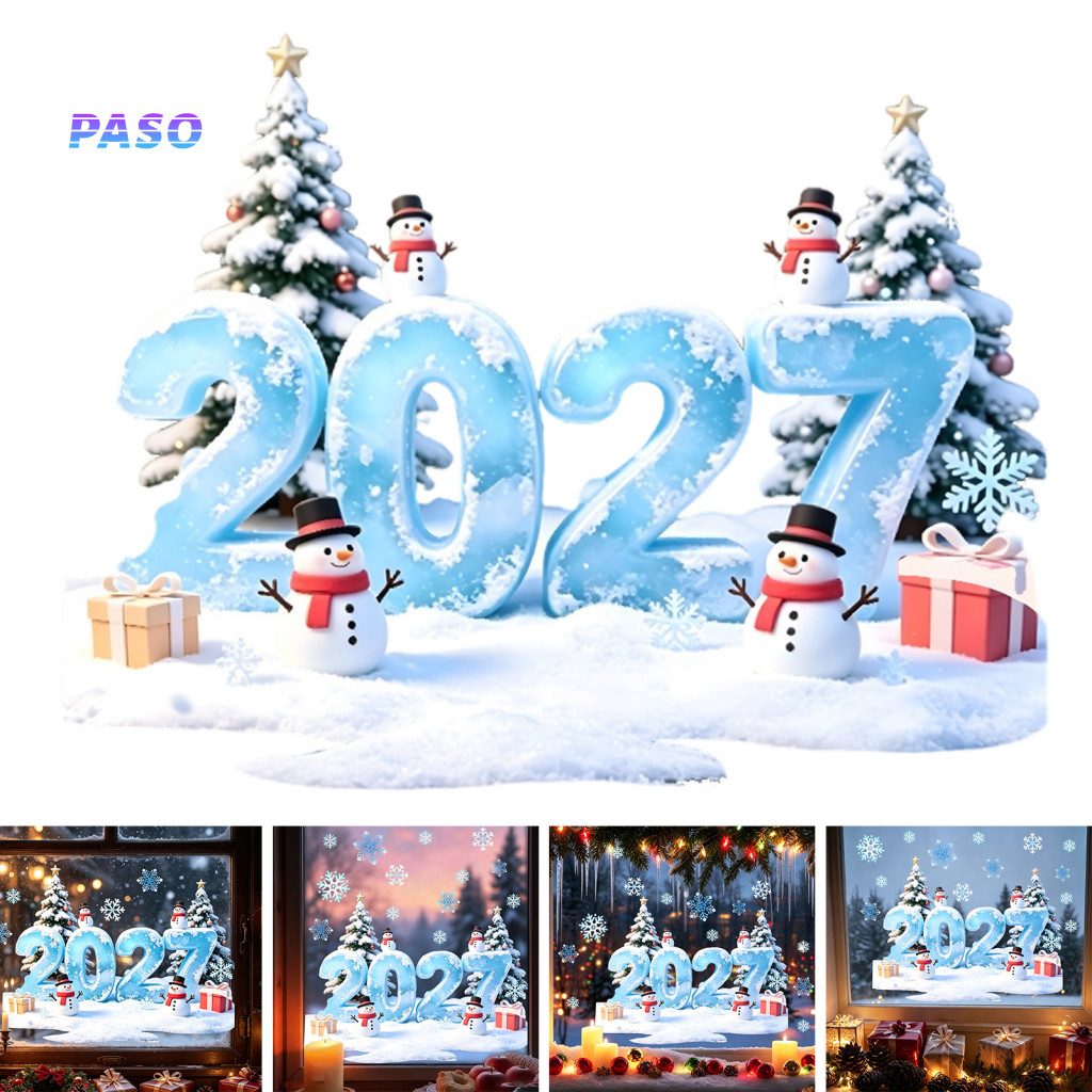 Christmas Window Clings Removable New Year Decals 2027 Cling Stickers Waterproof Static with Snowman Tree Snowflakes for