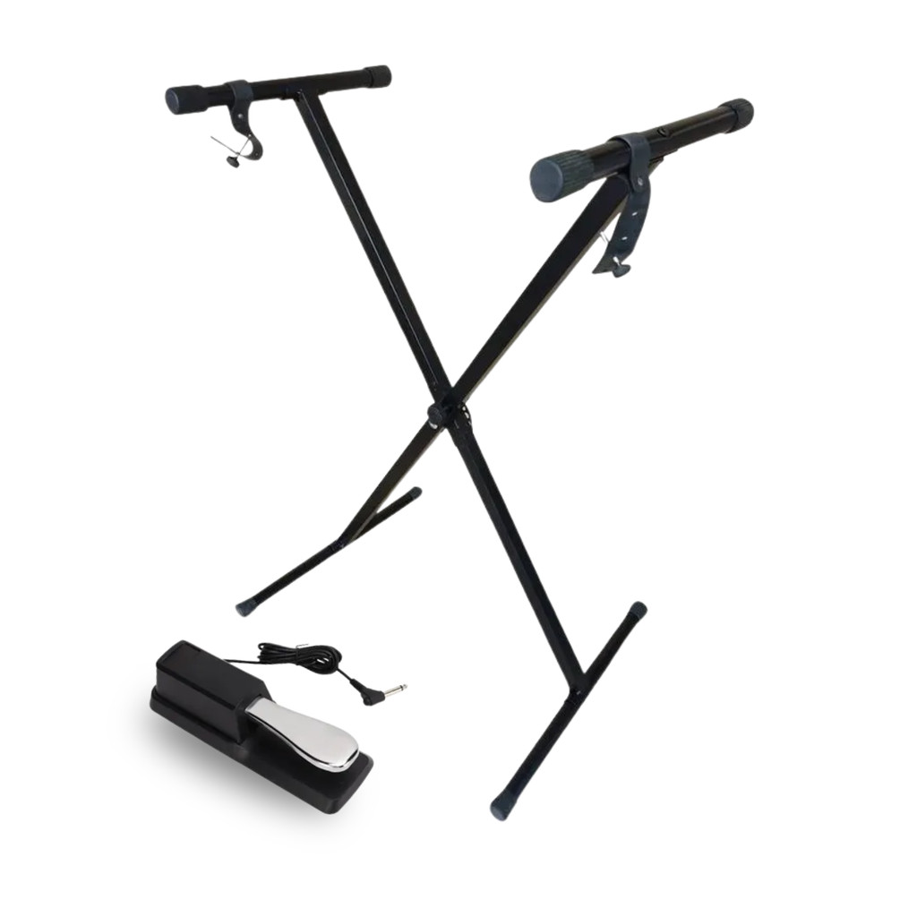 Kit Suporte X para Teclado Reforçado 7 Níveis + Pedal Sustain P10