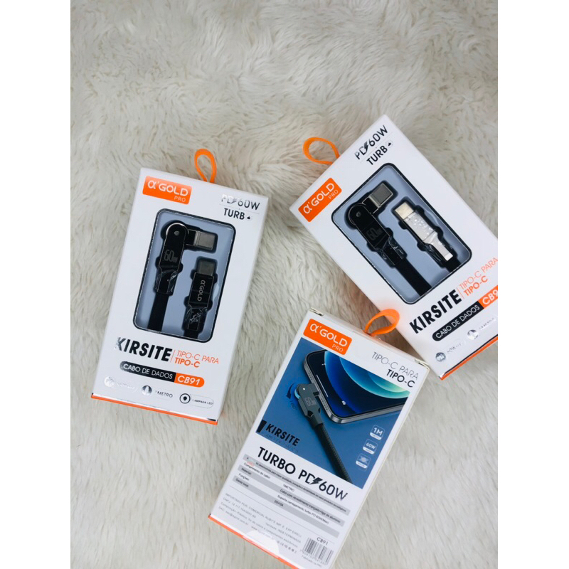 Cabo A `Gold 60W Tipo C E 30W lightning turbo rotação 180 graus reforçado em nylon