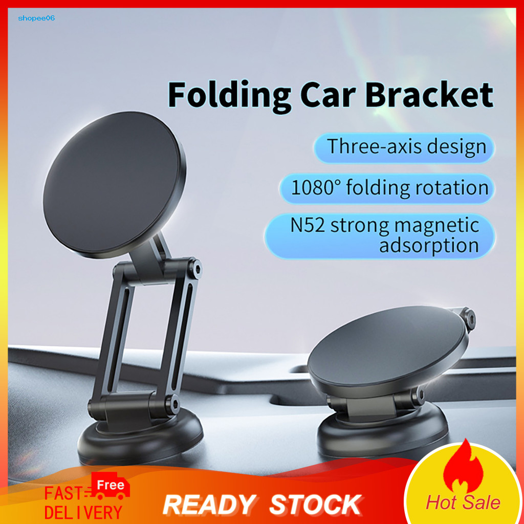 Car Phone Holder Stable and Tight Mount Dashboard Foldable Strong Magnetic Anti-slip Shockproof 360° Rotation Portable