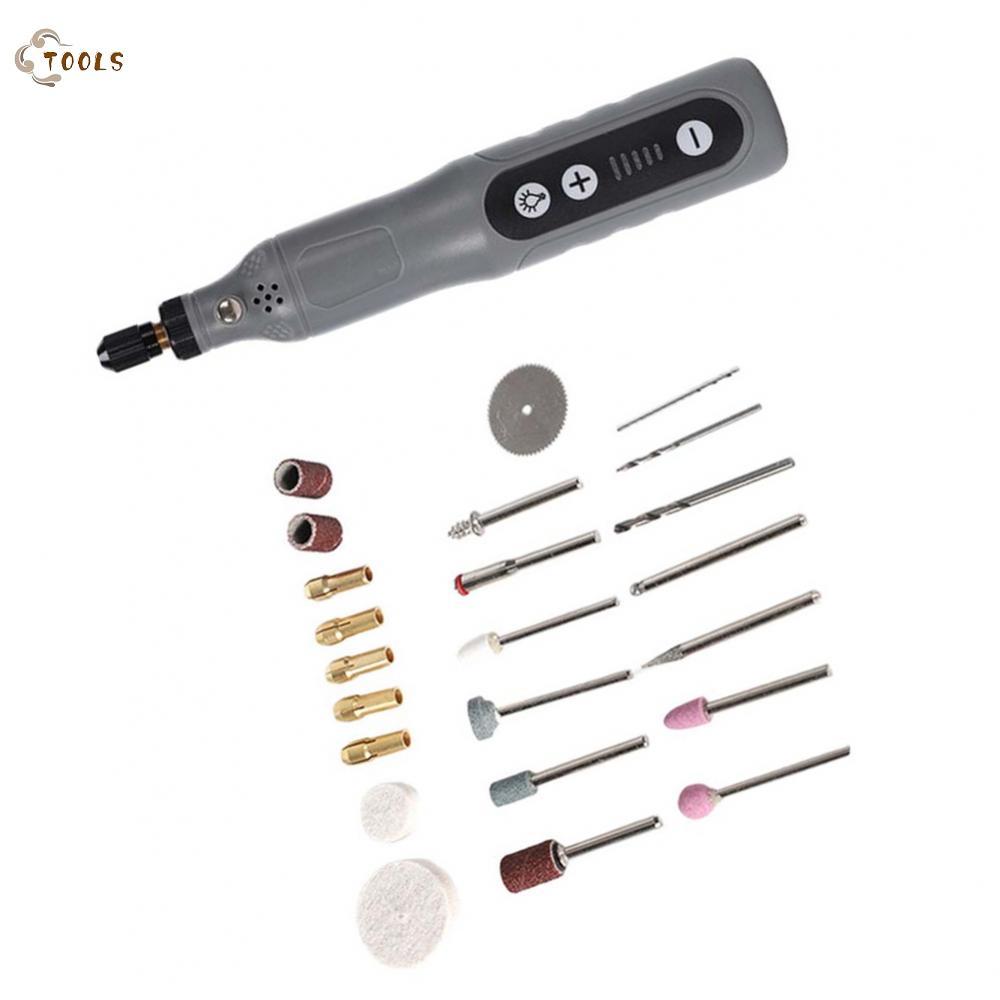 【READY STOCK】Electric Engraving Tool Cordless USB Charge LED Light 5 Rate Adjustable 30pc Kit-ENUS