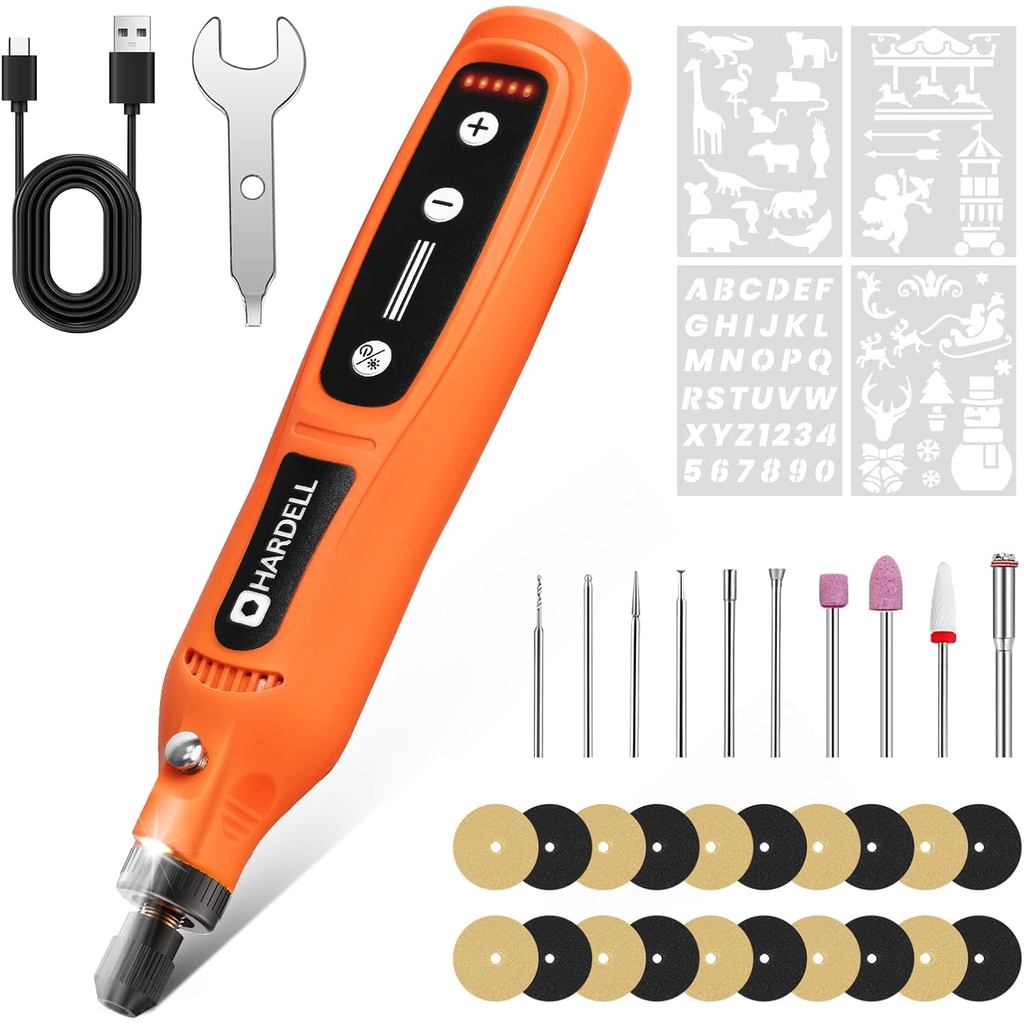 HARDELL Engraving Pen, Cordless Rechargeable Engraver Pen,5 Speed Engraver Tool For Metal, Wood, Plastic And Glass, Engr
