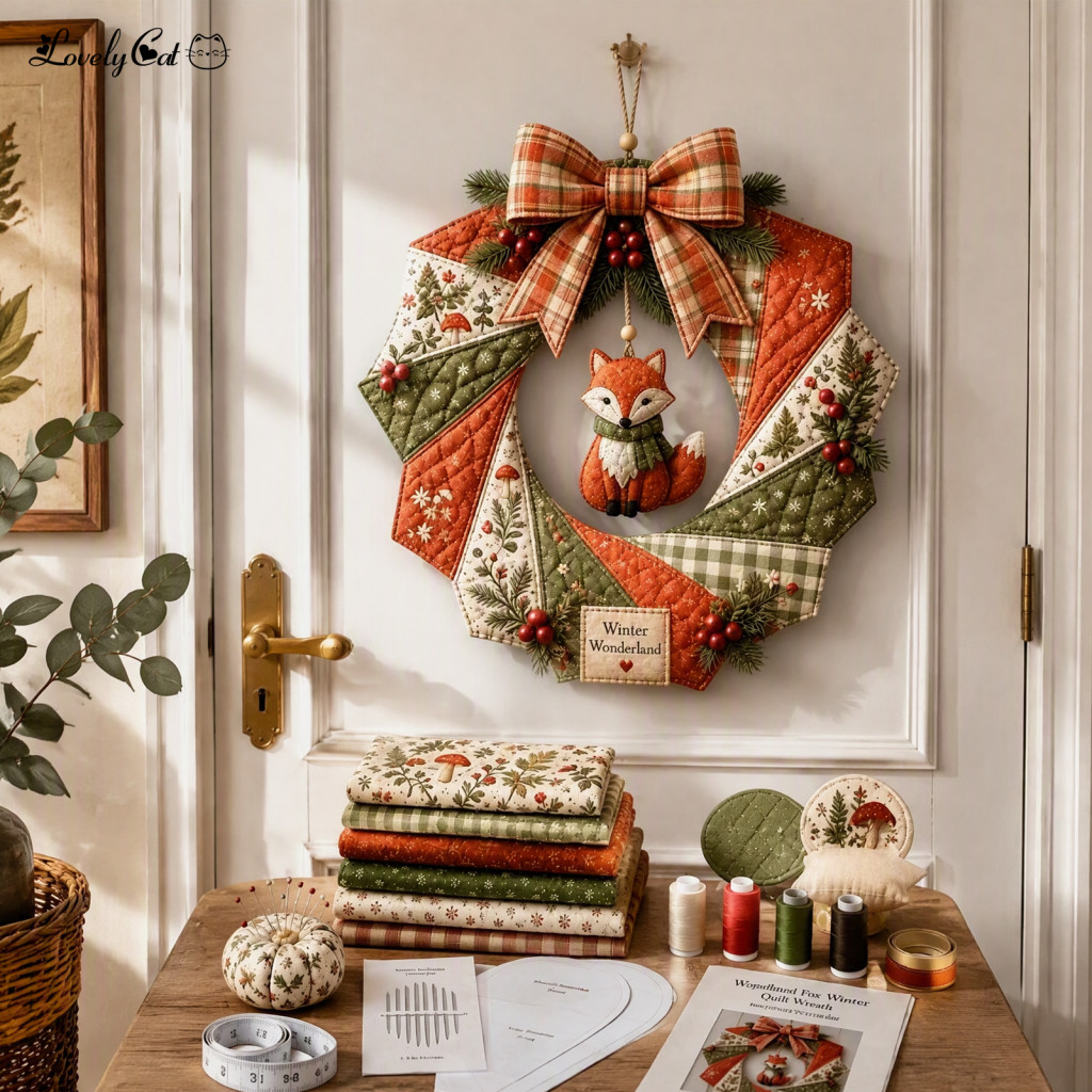 Christmas Wreath Diy Kit Handmade Set Fabric – Beginner-friendly Holiday Patchwork Craft for Front Door Wall Decor for