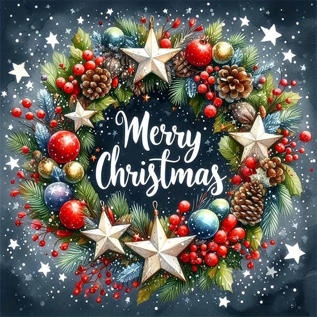 Merry Christmas Wreath Ball Diamond Art Kits for Adults, 5D Diamond Painting Kits for Adults Beginners, DIY Full Round D