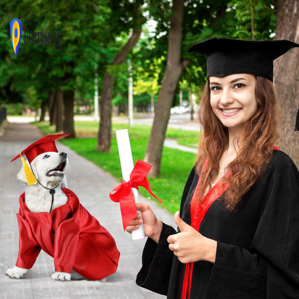 Dog Graduation Gown Adjustable Pet Attire 2025 Costume Set – Cat Cap with Tassel and Washable Perfect for Holiday