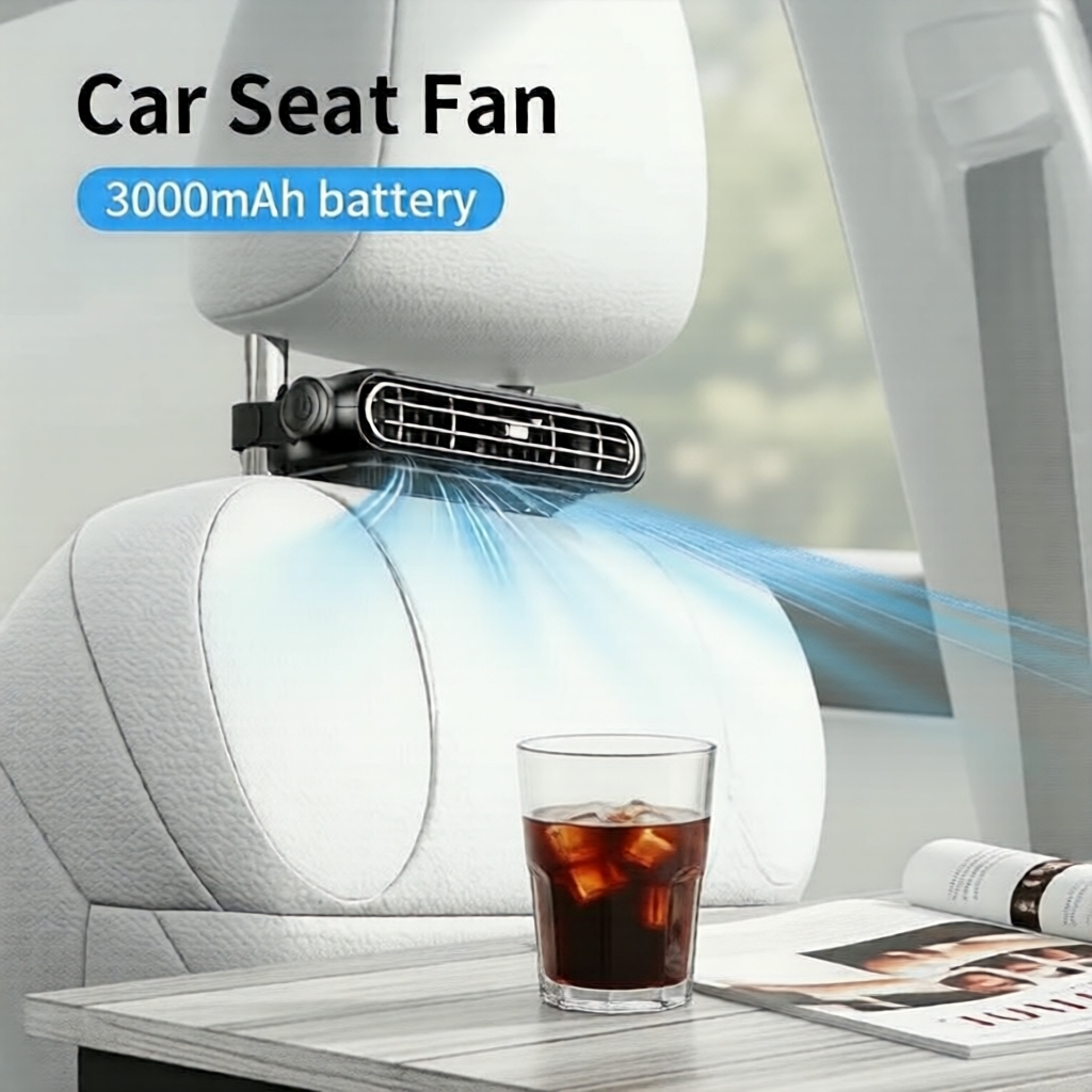 Ventilador de carro Velcro Mount 3000mAh, 3 velocidades, carregamento USB, para banco do carro, carrinhos de golfe e