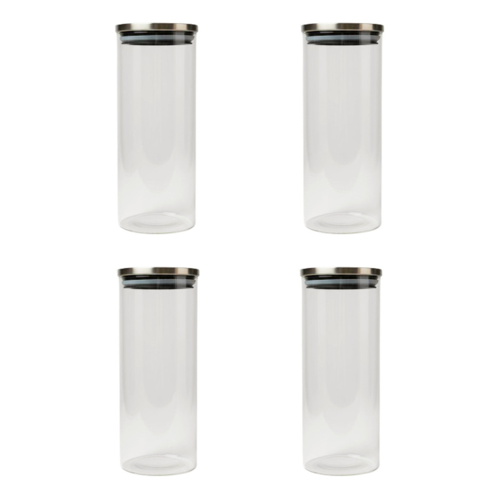 Kit 4 Pote De Vidro Tampa Inox Hermetica Organ 1,8l Multiuso