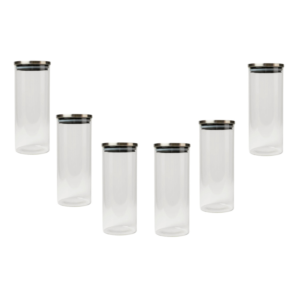 Kit 6 Pote De Vidro Tampa Inox Hermetica Organ 1,8l Multiuso