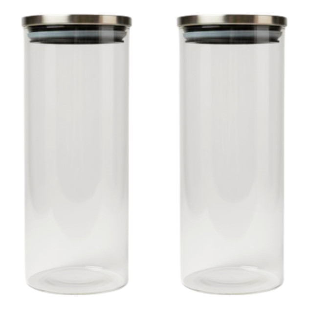 Kit 2 Pote De Vidro Tampa Inox Hermetica Organ 1,8l Multiuso