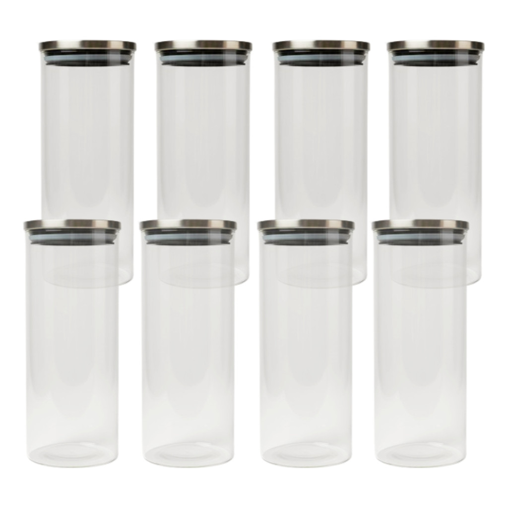 Kit 8 Pote De Vidro Tampa Inox Hermetica Organ 2,2l Multiuso