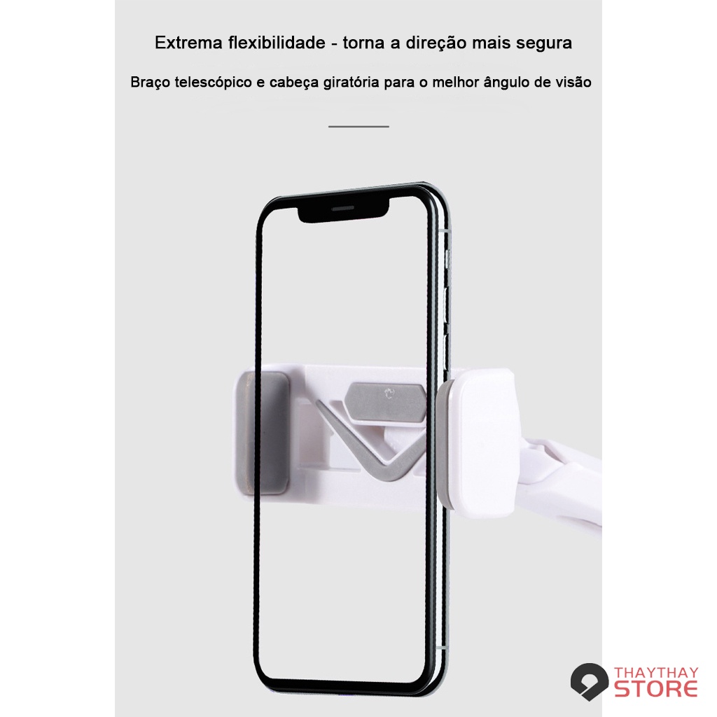 Suporte Celular GPS Carro Resistente Firme Haste Ajuste Prolongável Rotação 360 Base Universal Veicular Ar Condicionado