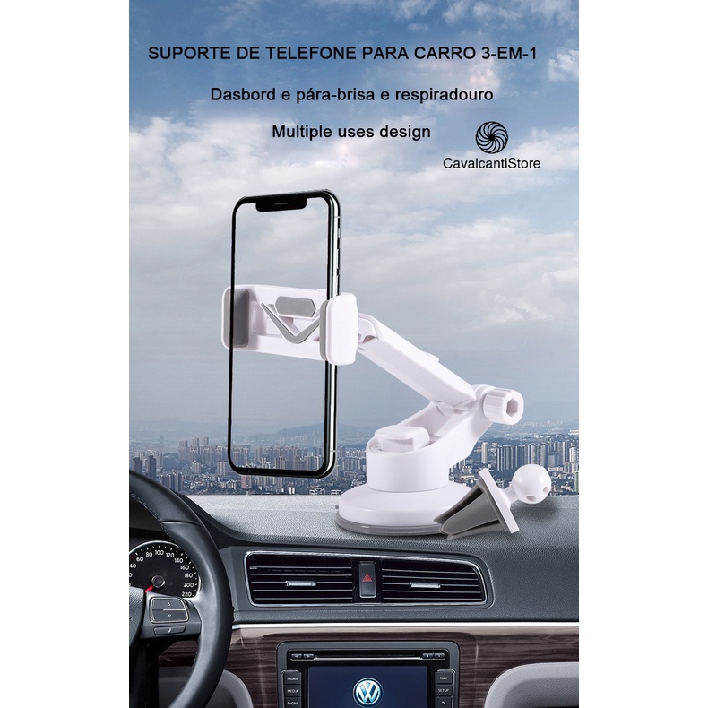 Suporte Celular GPS Carro Resistente Firme Haste Ajuste Prolongável Rotação 360 Base Universal Veicular Ar Condicionado Lindos-Envio Imediato