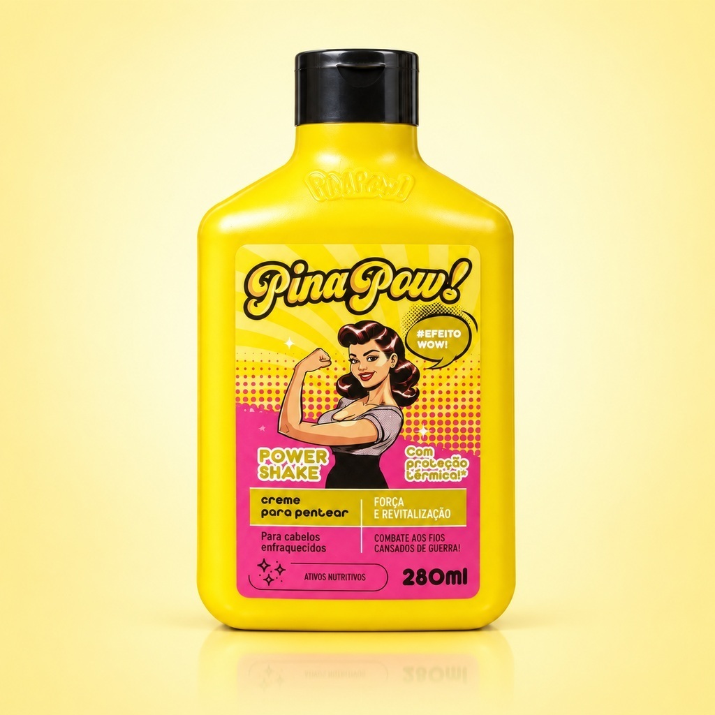 Creme de Pentear Pinapow Power Shake 280ml | Nutrição Força Hidratação Brilho Maciez Para Cabelos Danificados