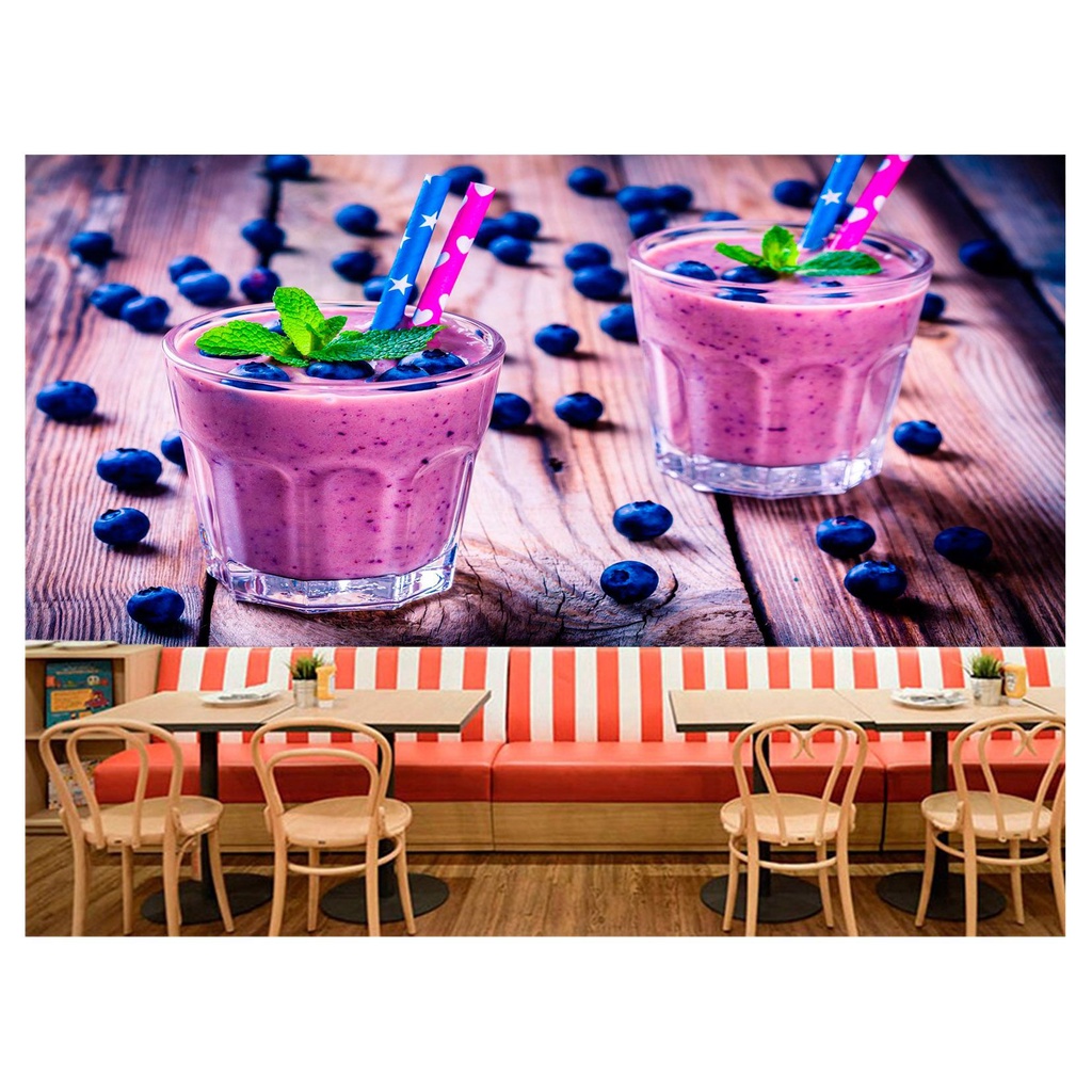 papel de parede vitamina mirtilo shake fruta 3D 10m² AL97
