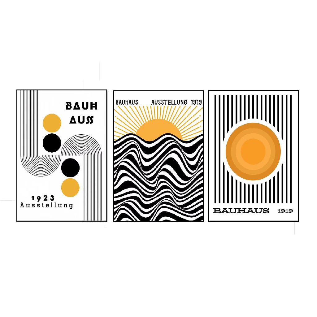Quadro decorativo Bauhaus Abstrato Matisse Sun Linha do Olho, geometria, moderna (3 peças)
