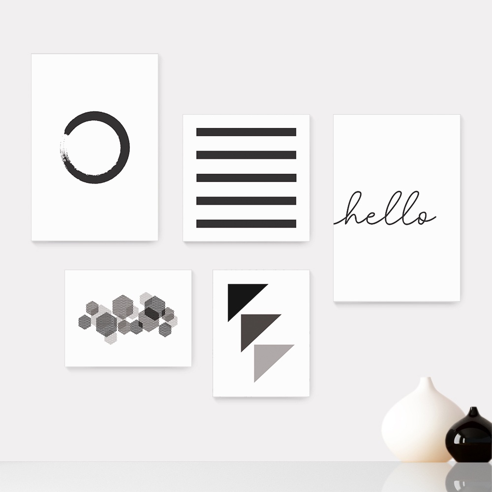Kit 5 Quadros Decorativos Placas - Abstrato Geometria Hello Casa Quarto Sala - 008ktpl5