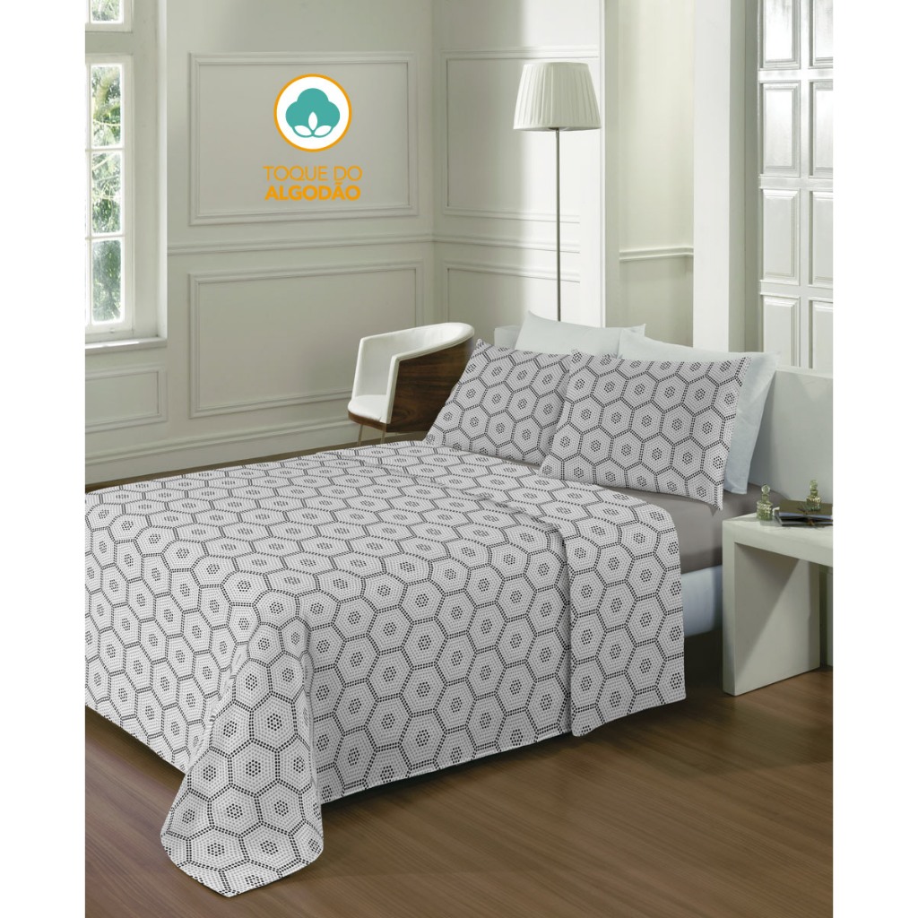 Jogo de Cama Queen Estampado Geometria 4 Peças Lepper