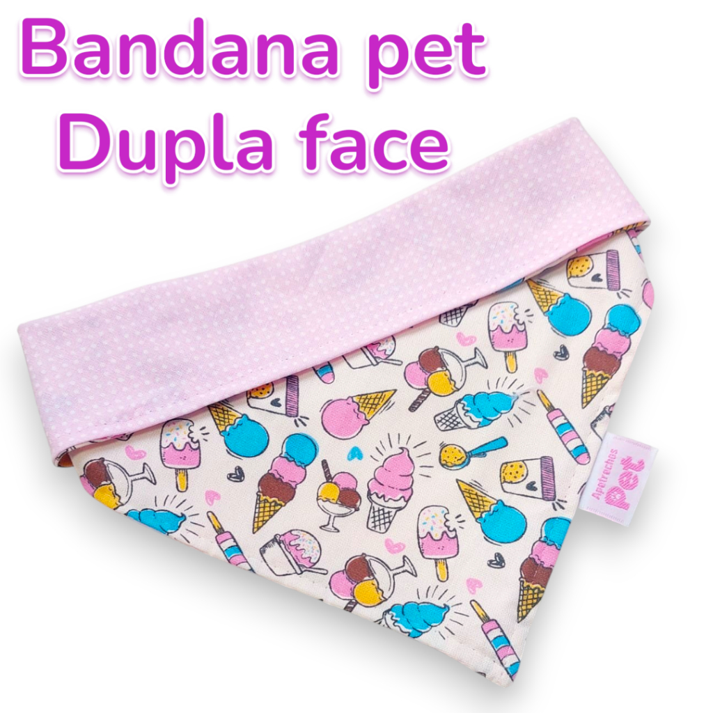 Bandana Pet Dupla Face Sorvete e Poá Rosa - Alegre e casual para sua pet !