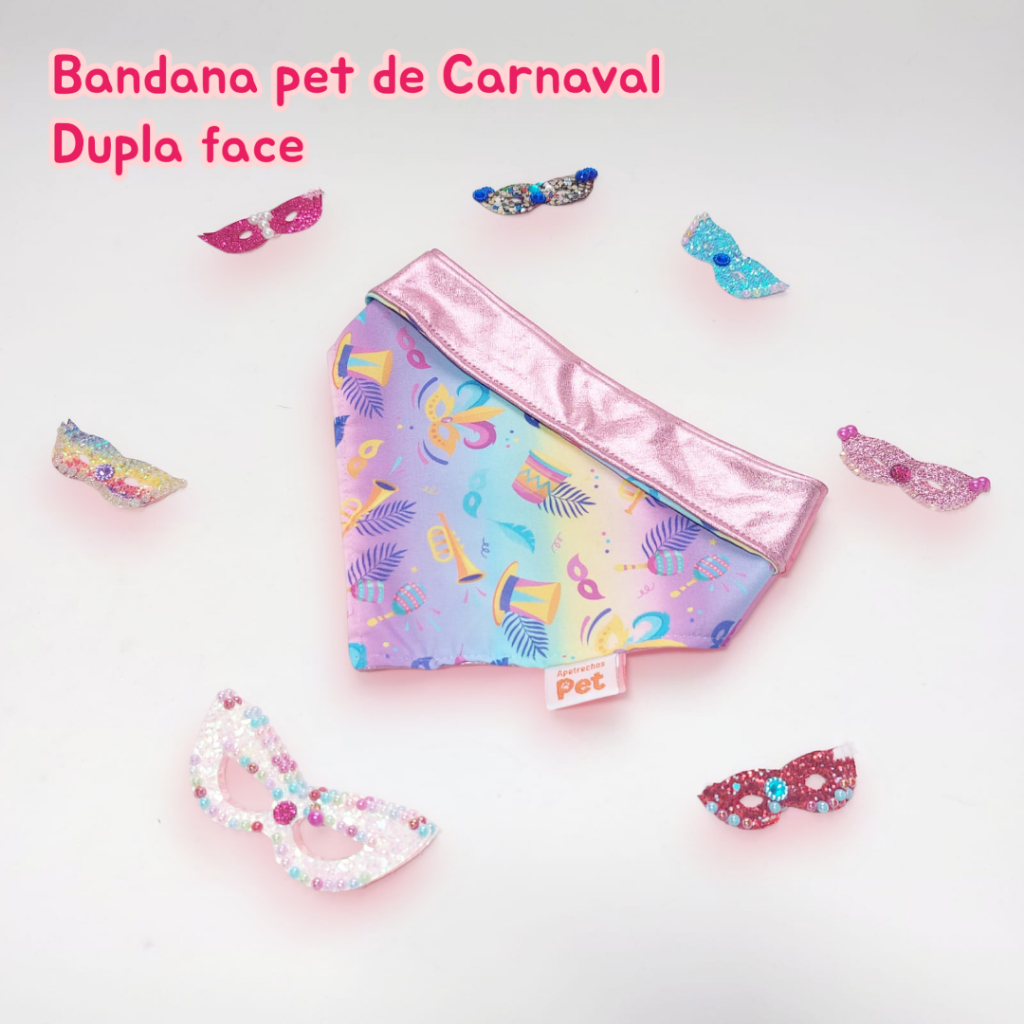 Bandana Pet Dupla Face Carnaval: Estilo e Brilho para o Bloquinho (Cães e Gatos)