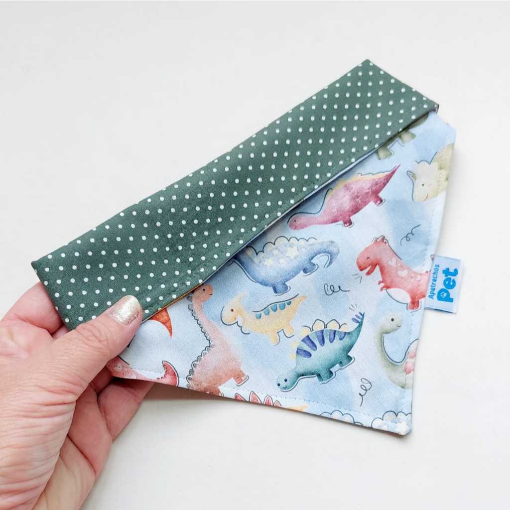 - Bandana para cachorro ou gato Dupla face com botão de pressão - estampa Dinossauros