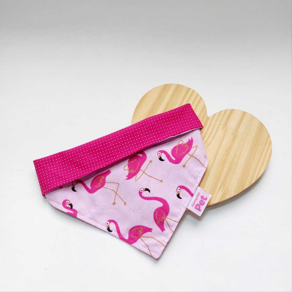 Bandana rosa para Cachorro e Gato estampa Flamingo - Dupla face