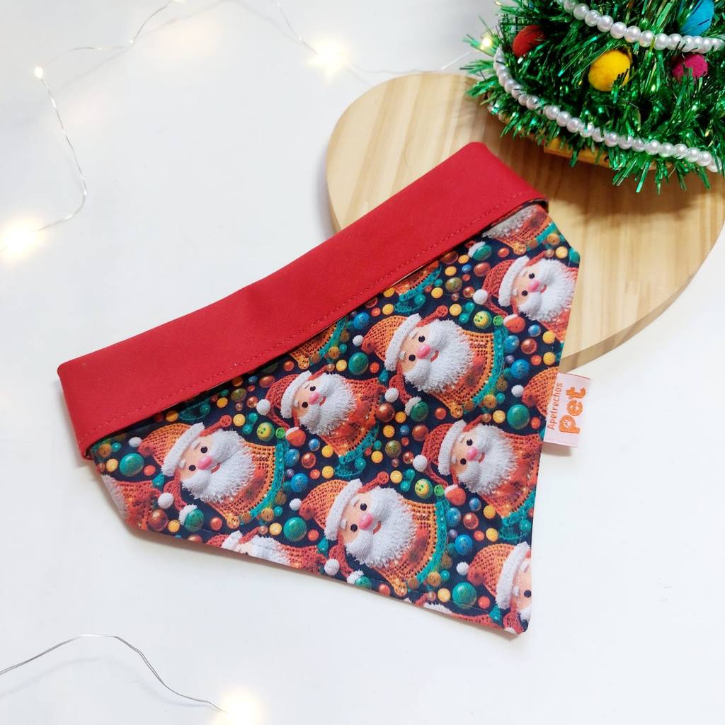Bandana Pet Natal Papai Noel | Acessório Dupla Face Temático | Acessório para Cachorro e Gato