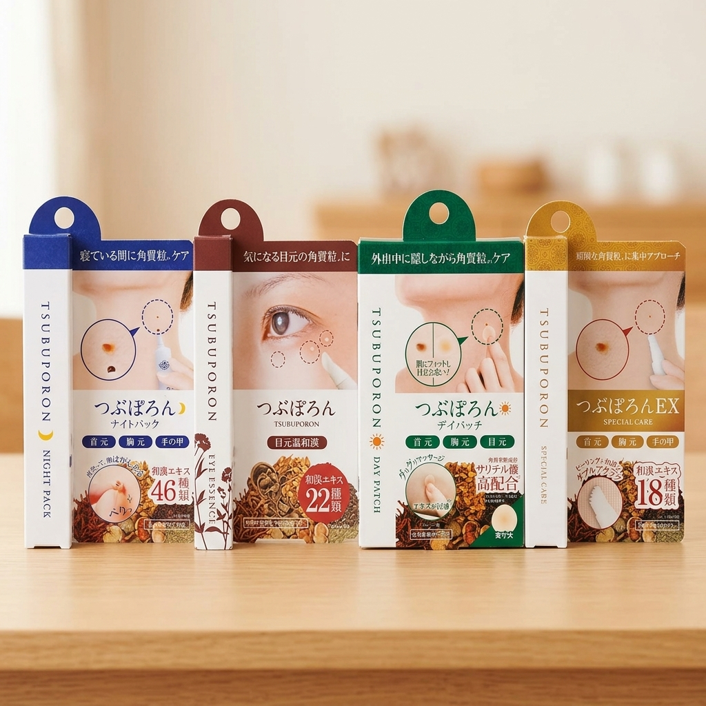 Tsubuporon Keratin Bump Peeling Gel Patch | 4 Types Neck Eye Area Decollete Exfoliating Herbal Extracts Made in Japan