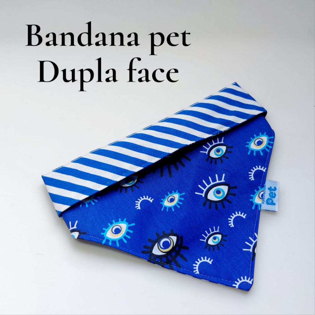 Bandana para cachorro e gato Dupla face - Estampa de Olho grego - LANÇAMENTO 2026