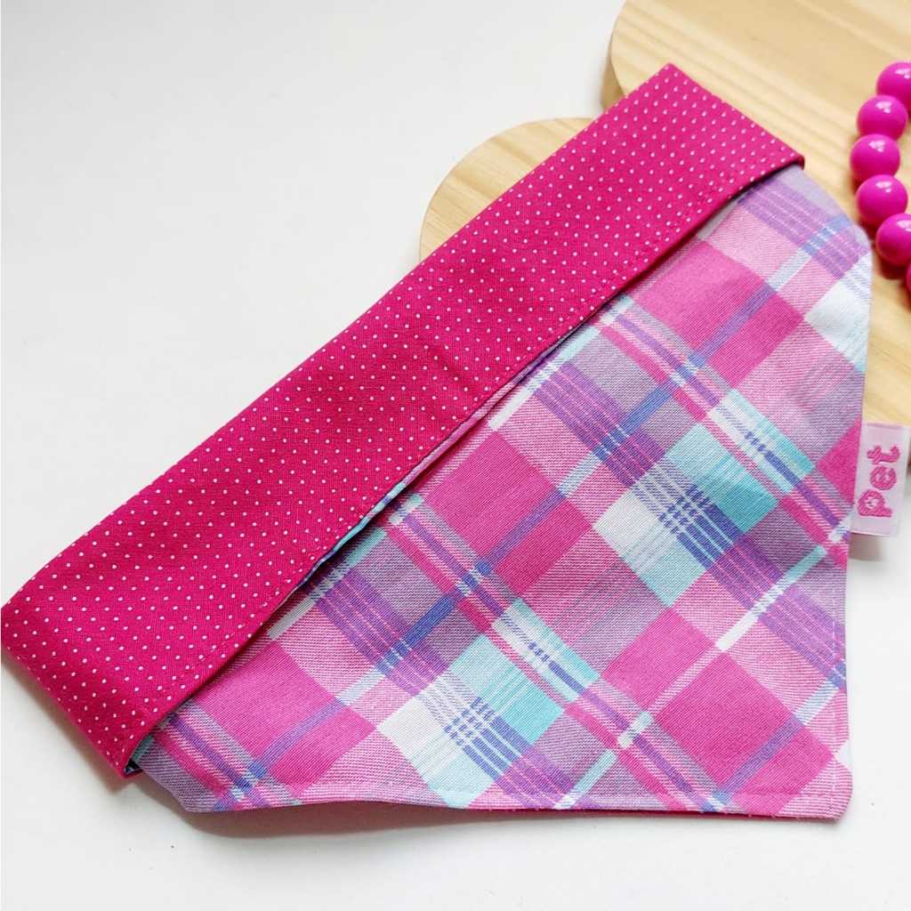 Bandana para pet Xadrez pink - Dupla face