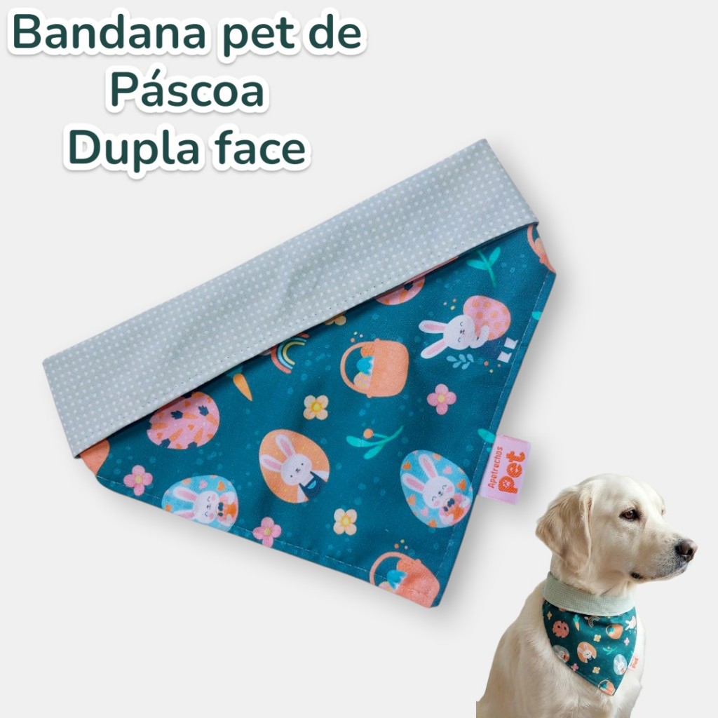Bandana Para Cachorro E Gato Estampa De Páscoa - Dupla face - Lançamento Páscoa 2026