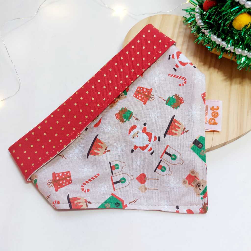 Bandana pet Papai noel feliz - Dupla face
