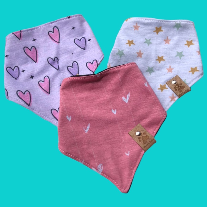 Bandana KIT 03 PEÇAS  para GATO Dupla Face com Botão de Pressão  Gato - Diversas Estampas Linda Animais