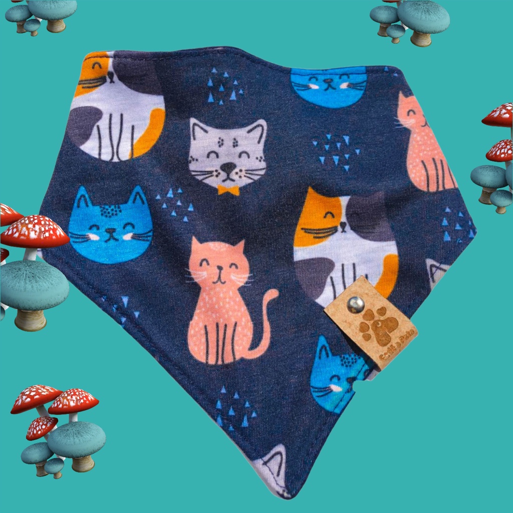 Bandana para Pet Dupla Face com Botão de Pressão  Gato - Diversas Estampas Linda Animais
