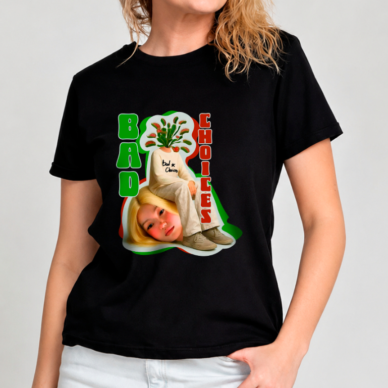 Camiseta BAD CHOICES 100% Algodão Unissex Edição Exclusiva Pop Casual Arte