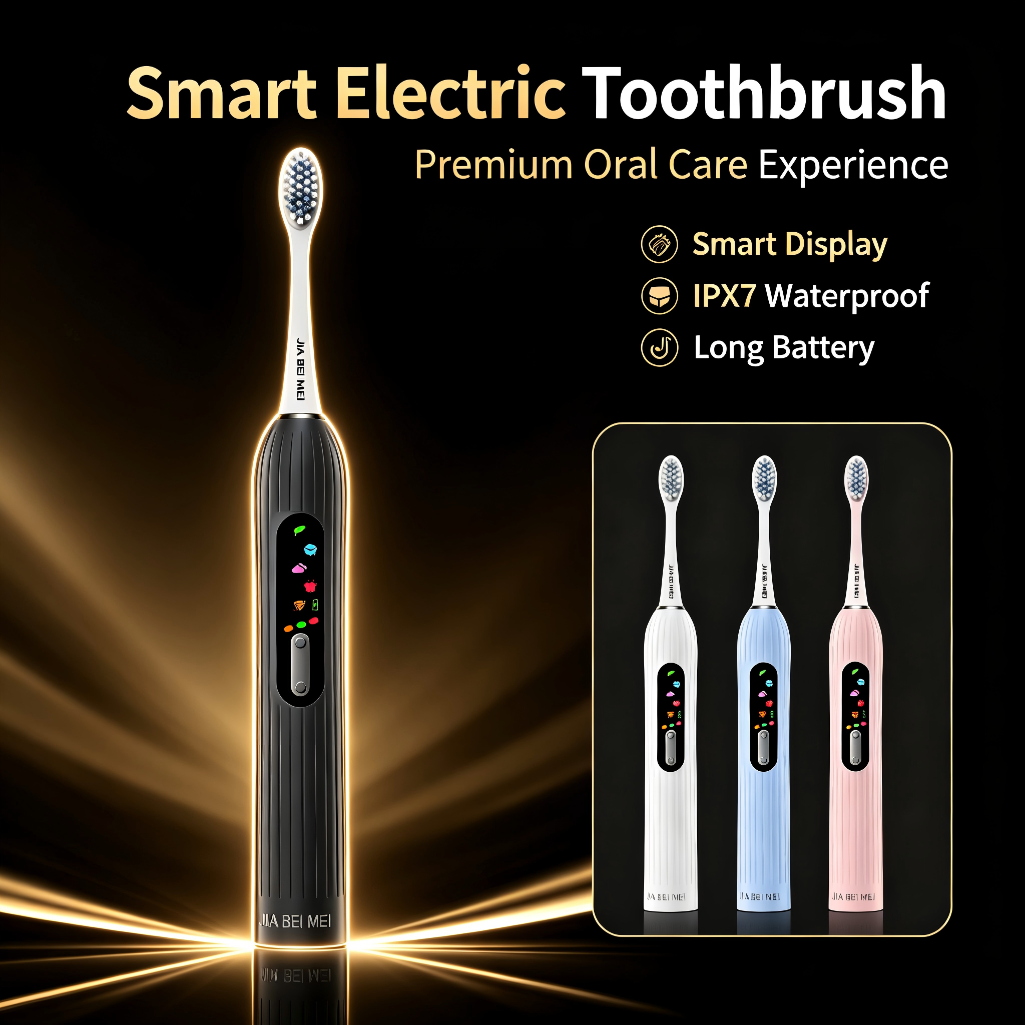 Escova de Dentes Elétrica Digital com Display LCD, 5 Modos, 3 Ajustes de Intensidade, Vibração Sônica de Alta Potência,
