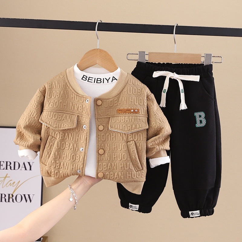 Nova Primavera Outono Bebês Meninos Roupas Crianças Meninas Carta Jaqueta Camiseta Calças 3Pcs/Sets Toddler Casual Costume Kids Tracksuits