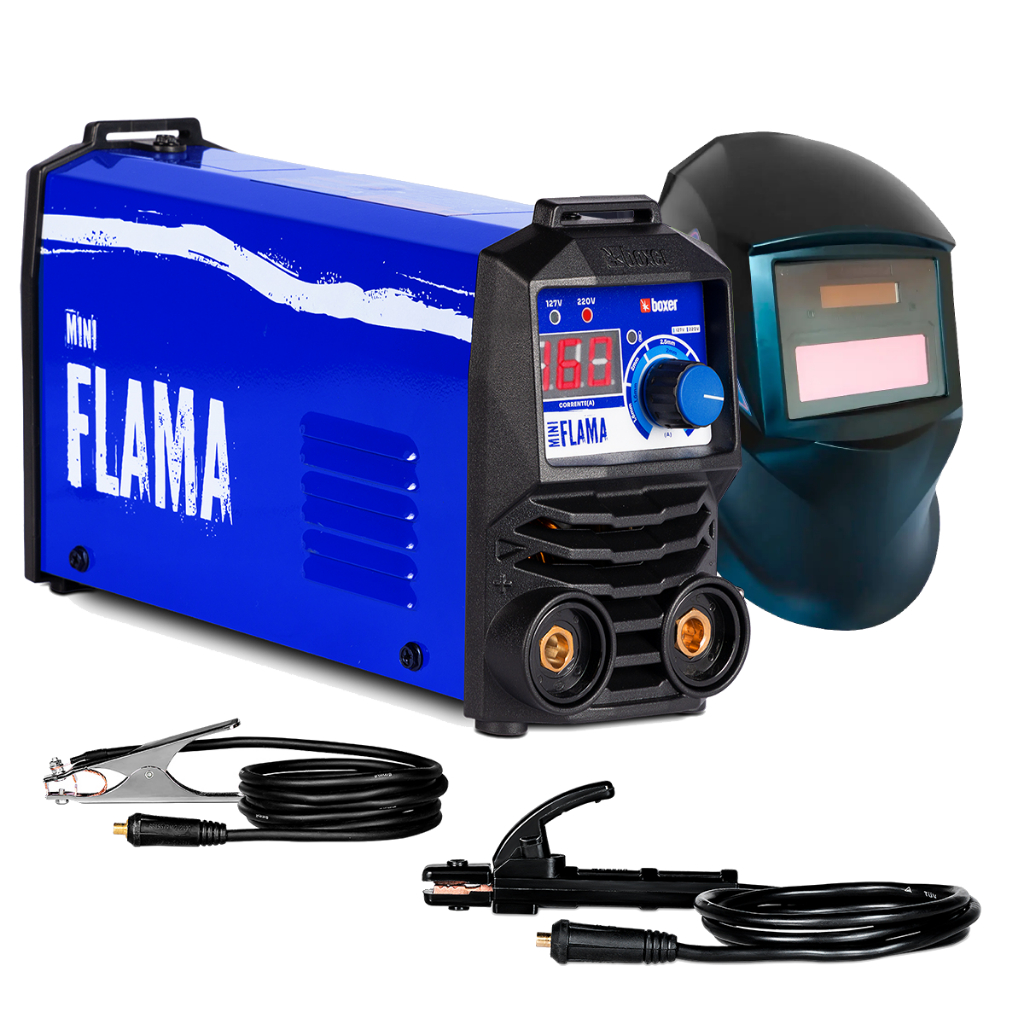 Maquina De Solda Mini Flama Eletrodo 160A MMA TIG Lift Bivolt Boxer + Máscara de Solda