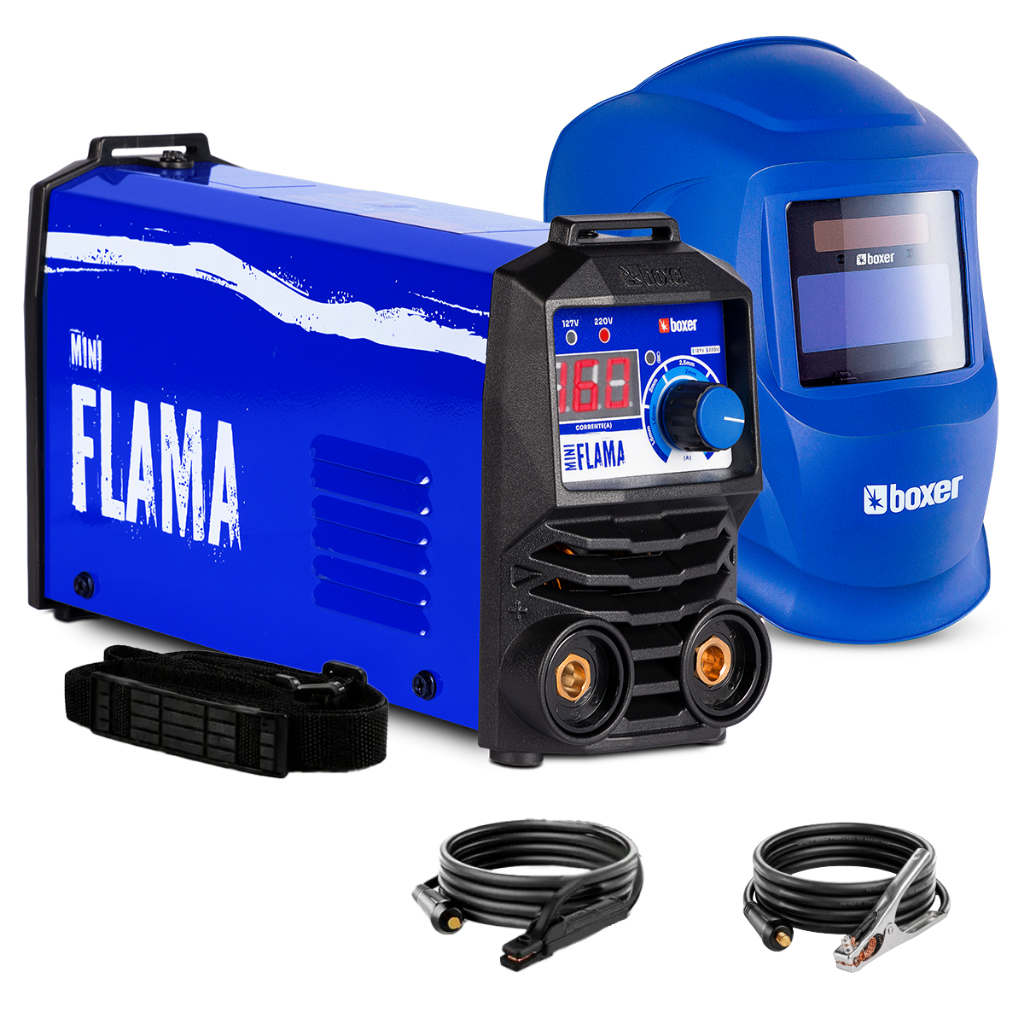 Combo Máquina de Solda Mini Flama 160 MMA TIG Lift Bivolt + Máscara de Solda Optiarc70 Boxer