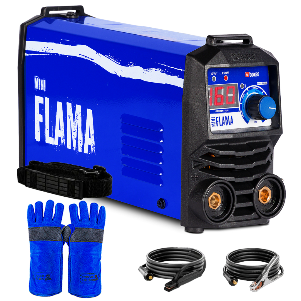 Maquina De Solda Mini Flama Eletrodo 160A MMA TIG Lift Bivolt + Luva Para Soldar 300°C Boxer