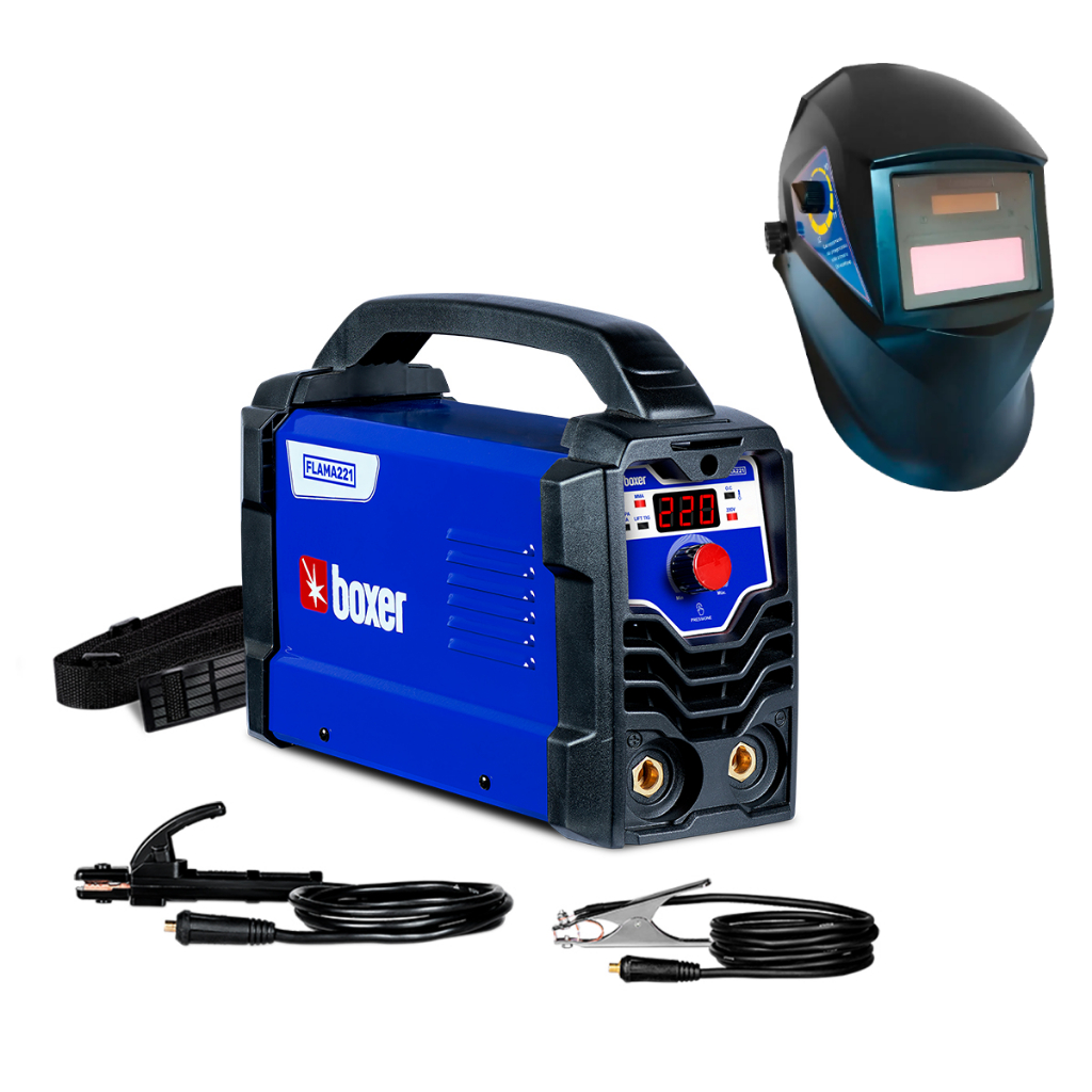Kit Máquina Inversora de Solda 220A 220V MMA TIG Lift Flama221 Boxer  + Máscara de Solda Automática
