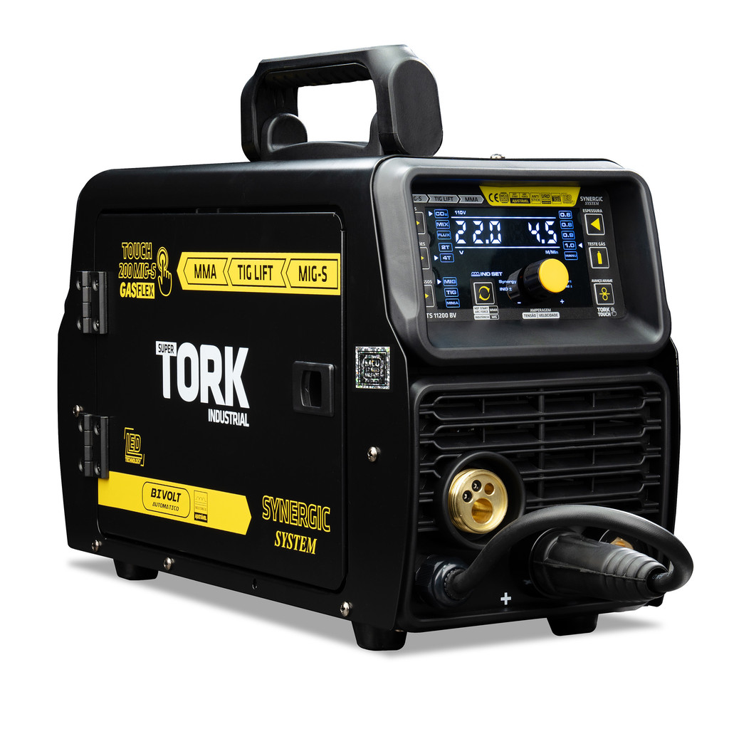 Maquina Solda Inversora Touch 200a Mig sem gás Mma Tig Lift 3 em 1 Bivolt Super Tork