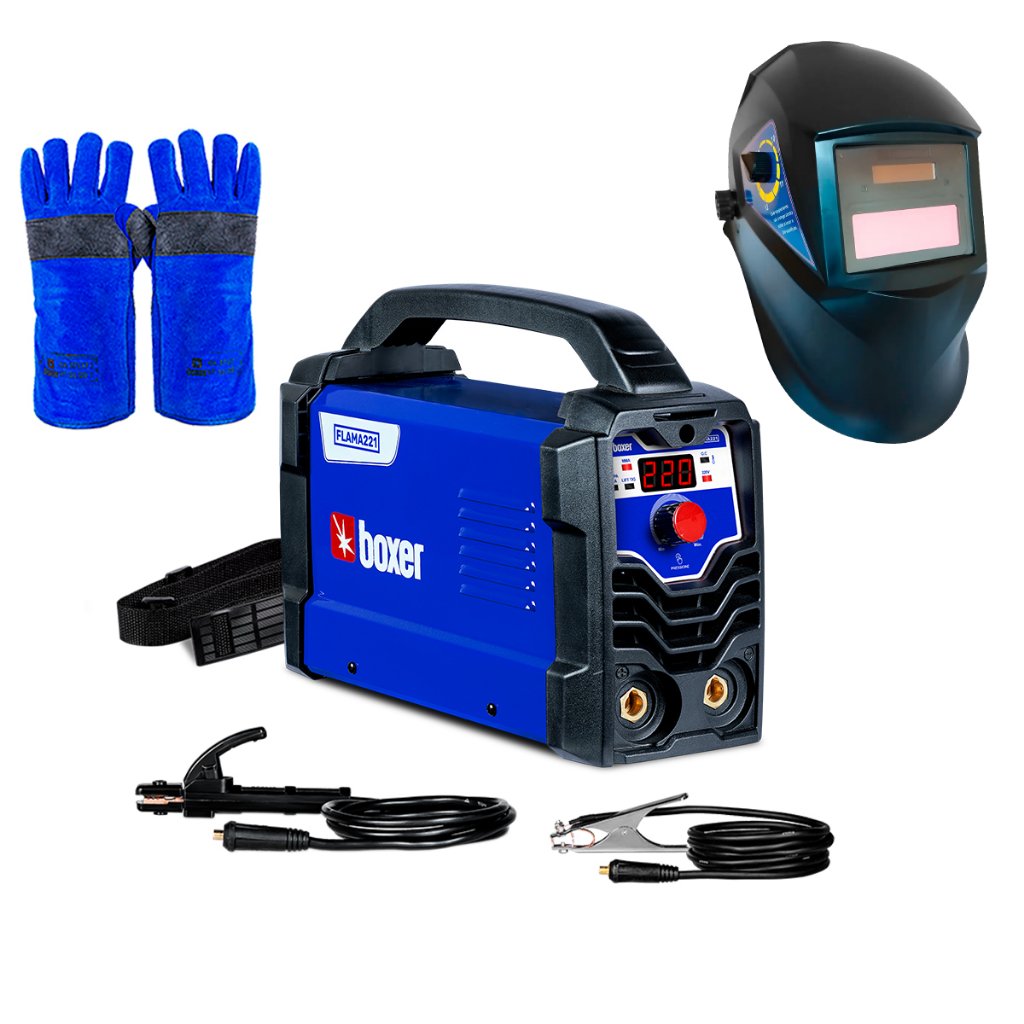 Kit Máquina de Solda 220A 220V MMA TIG Lift  Flama221 + Luva de Soldador Boxer + Máscara de Solda