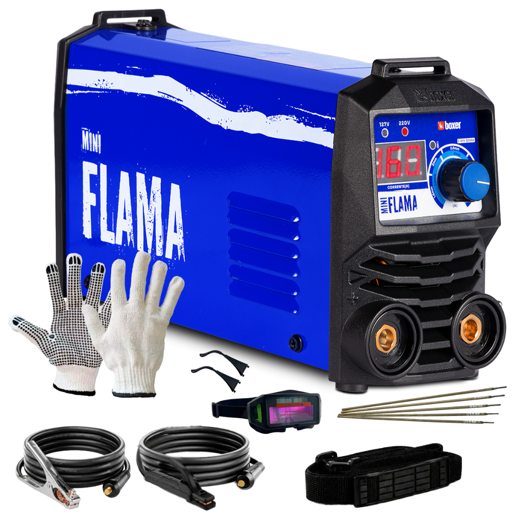 Maquina De Solda Mini Flama Eletrodo 160A MMA TIG Lift Bivolt Boxer + Óculos de Solda