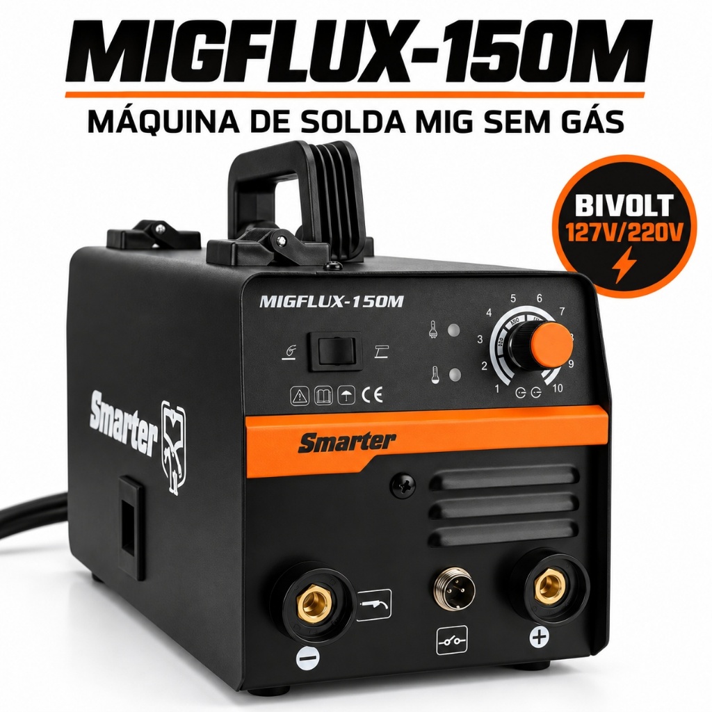 Máquina de Solda MIGFLUX-150M MIG Sem Gás 127V/220V Bivolt MMA Lift TIG Flux Core