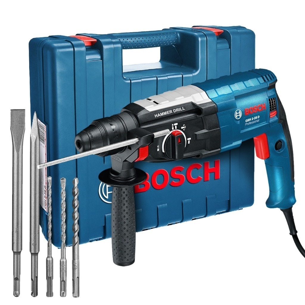 Bosch GBH 2-28D 1500W SDS Plus 10mm Rotary Hammer Drill Kit - Professional for Construction and Repairs