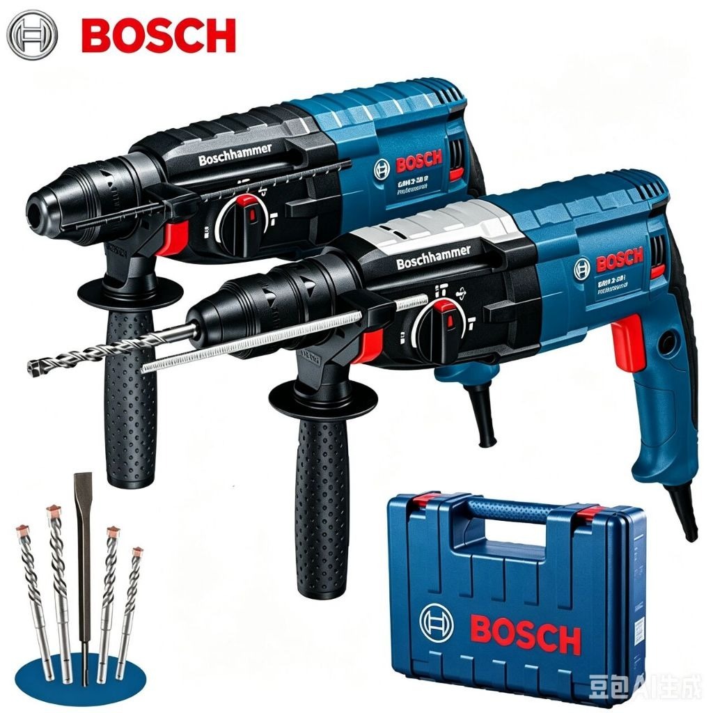 Bosch GBH 2-28D SDS Plus 10mm 3-in-1 Professional Rotary Hammer Drill, 1688W, with Carrying Case and Drill Bits.