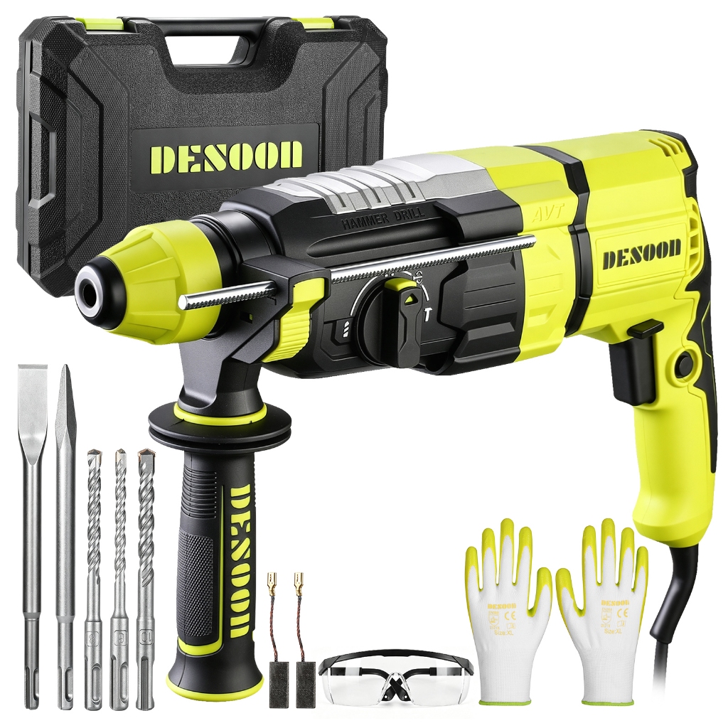 Rotary Hammer Drill 1500W Demolition Breaker Professional Martelete DESOON Perfurador Impact Drill Com sistema antivibra